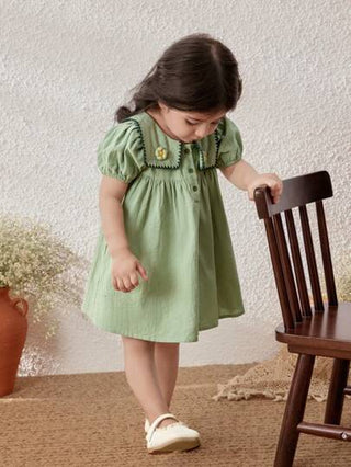 Blossori فستان أنيق لفتيات الرضع مزين بزهرة 3D على الياقة، مناسب للربيع والصيف