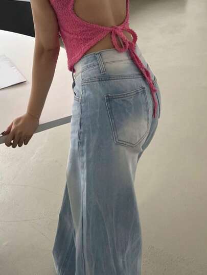 DAZY جينز نسائي عادي الساق مغسول وممزق، للاستعمال على مدار السنة