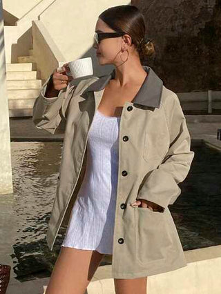 DAZY معطف كاجوال فضفاض بألوان متباينة للنساء