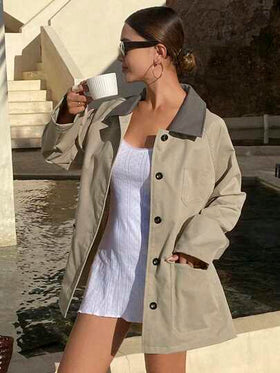 DAZY معطف نسائي كاجوال فضفاض بتصميم ألوان متباينة، ملابس خريفية للنساء