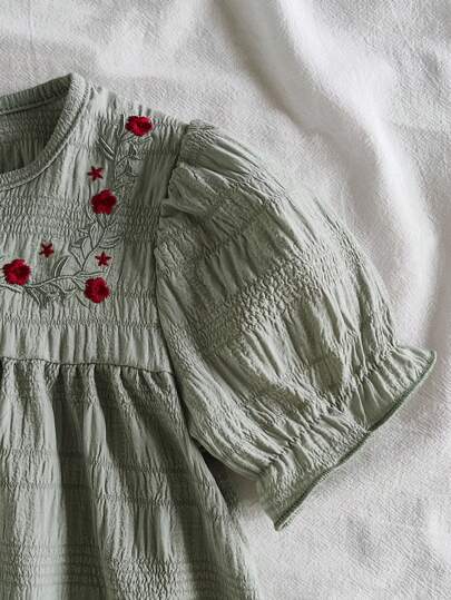 فساتين بيبي Vintaside Kids فستان أنيق قصير الأكمام للبنات،مطرز بزهور بالأسلوب الفرنسي وأنيق بطابع كوري، مناسب للربيع والصيف، للعطلات والمناسبات والاستخدام اليومي