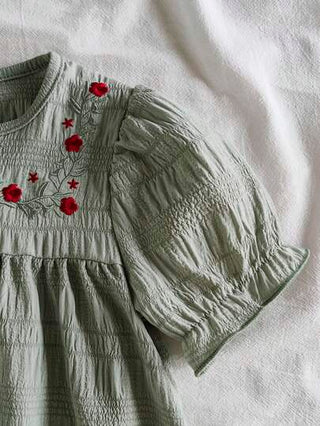 فساتين بيبي Vintaside Kids فستان أنيق قصير الأكمام للبنات،مطرز بزهور بالأسلوب الفرنسي وأنيق بطابع كوري، مناسب للربيع والصيف، للعطلات والمناسبات والاستخدام اليومي