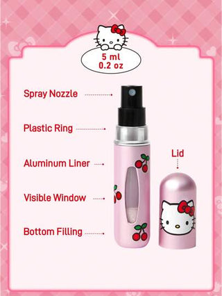 HELLO KITTY AND FRIENDS | SHEIN زجاجات قابلة لإعادة التعبئة بتصميم القطة الكرتونية الجميلة بنمط الكرز، مملوءة بسائل في القاع، يمكن استخدامها لتزيين العطور ومستحضرات العناية بالبشرة، تصميم الزجاجة مدمج وسهل الحمل