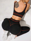 SHEIN Sport Studio مجموعة مكونة من 2 قطعة: صدرية رياضية قياسية + بنطلون ثلاثة أرباع / قماش ماص للرطوبة / ألوان متباينة + فاصل خصر / طراز أساسي / أسود ، صدرية رياضية + سراويل لياقة بدنية/اليوغا