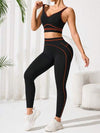 SHEIN Sport Studio مجموعة مكونة من 2 قطعة: صدرية رياضية قياسية + بنطلون ثلاثة أرباع / قماش ماص للرطوبة / ألوان متباينة + فاصل خصر / طراز أساسي / أسود ، صدرية رياضية + سراويل لياقة بدنية/اليوغا