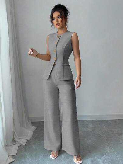 Selianne طقم أنيق وكاجوال للنساء بطراز فرنسي مزخرف بالزهور مع أزرار للاستخدام في العمل أو الإجازة