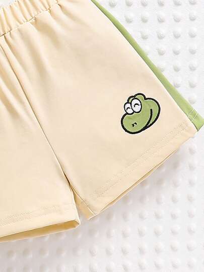 SHEIN Playful Pals 3 قطع طقم ملابس للأطفال الرضع الصبيان يتكون من قميص كم قصير مطرز ببدلة محبوك وحقيبة صغيرة جسمية،للربيع والصيف،ملابس أطفال،ملابس رضع صبيان، أحجام من 6 شهور إلى 3 سنوات