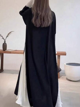 عباءة سوداء مسلمة نسائية - تصميم لوحة بياض مطوية طويلة للموضة المتواضعة، فستان كفتان