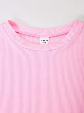 SHEIN Explorewe تي شيرت قصير بأكمام متنفخة مع ربطة عنق بتصميم أنيق للمراهقات، مناسب للارتداء اليومي، التجمعات العائلية، الخروجات غير الرسمية في الربيع والصيف