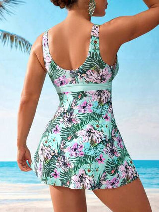 طقم تانكيني حريمي Swim Lushoire طقم ملابس سباحة كاجوال بخصر مربوط مزين بطبعة نباتات استوائية للنساء