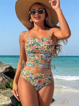 طقم تانكيني حريمي Swim Lushoire بنطلون وطقم بكشكش خصر عالي للنساء، مناسب للشاطئ والصيف والراحة والعطلات
