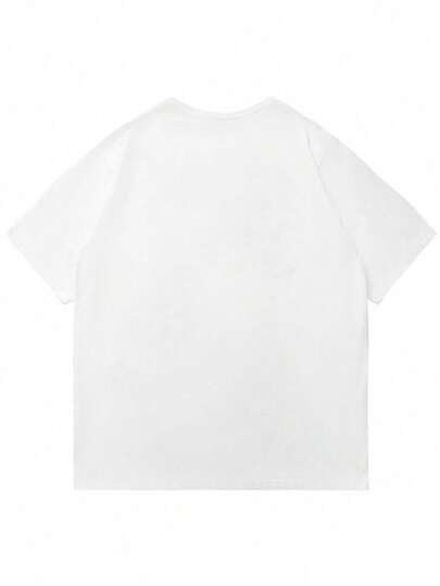 تي شيرت أكمام قصيرة للرجال بطباعة حرف بتصميم الموضة الشارعية البسيطة، مريح ومنفذ للهواء، للارتداء الصيفي