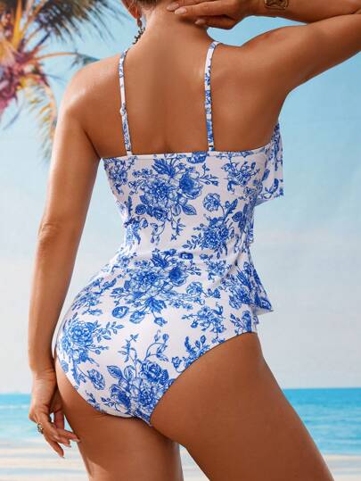 طقم تانكيني حريمي Swim Lushoire طقم ملابس سباحة تانكيني مطبوع بطبعات الأزهار الاستوائية للنساء، للعطلات والشاطئ