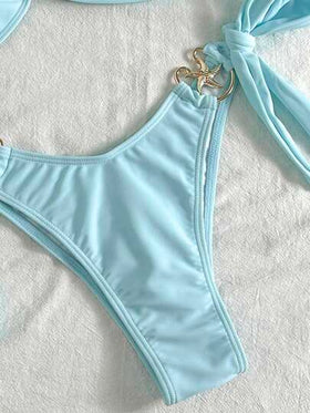 Swim Mod بدلة سباحة ذات رابطة جانبية مزينة بنجمة البحر المعدنية باللون الأحادي للنساء