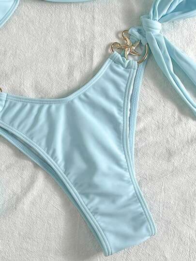 Swim Mod بدلة سباحة ذات رابطة جانبية مزينة بنجمة البحر المعدنية باللون الأحادي للنساء