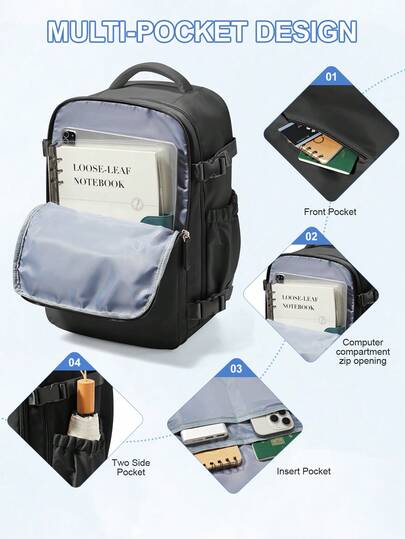 حقيبة ظهر سفر كبيرة السعة، حقيبة ظهر للتنزه مصنوعة من النايلون مقاومة للماء معتمدة للطائرات، حقيبة ظهر متعددة الوظائف مقاومة للماء مناسبة للمعلمين وموظفي المكاتب والطلاب، تتسع لأجهزة كمبيوتر محمول 14 و15.6 بوصة، مناسبة للتنقل والأعمال