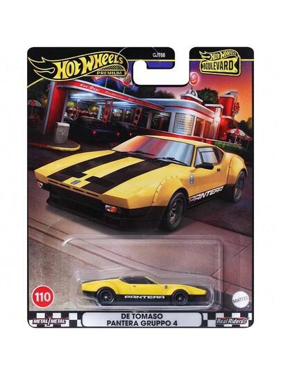 سيارة سباق ديكاست مصغرة DE TOMASO PANTERA GRUPPO 4-110 من Mattel Hot Wheels Favorites Series مقياس 1:64، سلسلة شارع الحديقة Gtj68، طراز سيارة نموذجية للجمع، بطاقة باللونين الأسود والذهبي، هدية عيد ميلاد للأصدقاء، لعبة سيارة سباق لديكور المكتب