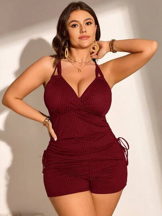 طقم تانكيني حريمي Swim Lushoire ملابس علوية ملابس السباحة الكبيرة الحجم للنساء ذو الياقة على شكل V مصنوع من قماش مخطط مريح مع رباط للسحب