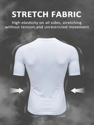 Manfinity Sport Corelite قميص رياضي رجالي ضيق التفصيل بأكمام راجلان بطباعة ألوان متباينة، ملابس تمرين، تي شيرتات وخزانات الجري