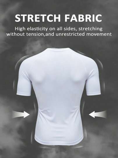 Manfinity Sport Corelite قميص رياضي رجالي ضيق التفصيل بأكمام راجلان بطباعة ألوان متباينة، ملابس تمرين، تي شيرتات وخزانات الجري