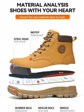 بوت عمل عالية الكاحل للرجال والنساء، خفيفة الوزن، مقاومة للثقب، مقاومة للهب، مقاومة للزيت، مقاومة للماء، بوت حماية خارجية مع أربطة سميكة (أسود وأبيض)