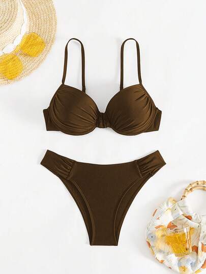 Swim Basics ملابس السباحة للنساء قطعتين باللون الأسود ذات تصميم مفصل جمع مع شريط معزز لأعلى البدلة والسراويل السباحة، مناسبة لأوقات الشاطئ والعطلات