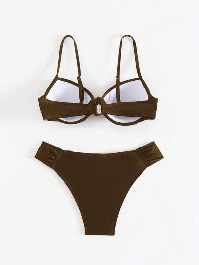 Swim Basics ملابس السباحة للنساء قطعتين باللون الأسود ذات تصميم مفصل جمع مع شريط معزز لأعلى البدلة والسراويل السباحة، مناسبة لأوقات الشاطئ والعطلات