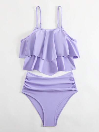 طقم تانكيني حريمي Swim مجموعة كاميسول اللون الأحادي للشاطئ والعطلات