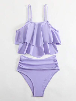 طقم تانكيني حريمي Swim مجموعة كاميسول اللون الأحادي للشاطئ والعطلات