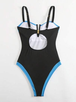مايوه حريمي قطعة واحدة Swim SPRTY قطعة واحدة من ملابس السباحة لون مقطع على شكل حرف V مرصع بسلك للنساء