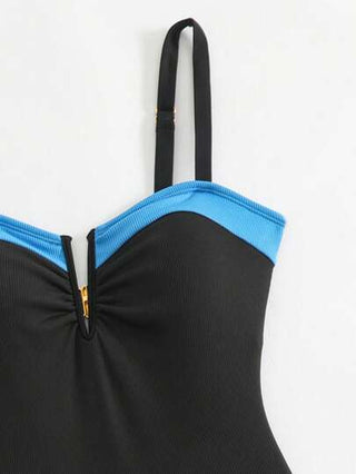 مايوه حريمي قطعة واحدة Swim SPRTY قطعة واحدة من ملابس السباحة لون مقطع على شكل حرف V مرصع بسلك للنساء