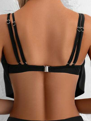 طقم تانكيني حريمي Swim Lushoire طقم بيكيني نسائي قطعتين بخطوط أسود وأبيض مصمم للأجازات الصيفية، شريط قابل للتعديل