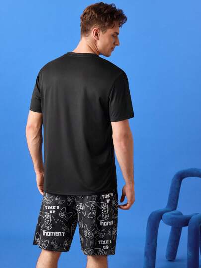 Happy Jammies طقم بيجامة مطبوع بتصميم لعبة فيديو جديدة، ملابس منزلية كاجوال للمراهقين الذكور