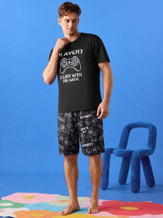 Happy Jammies طقم بيجامة مطبوع بتصميم لعبة فيديو جديدة، ملابس منزلية كاجوال للمراهقين الذكور