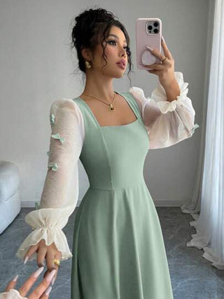 فساتين حريمي Modelyn العيد فستان نسائي منسوج مرقع مع زخرفة عقدة فيونكة وخصر مشدود
