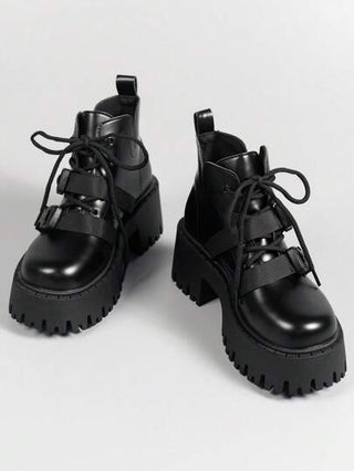 أحذية أوكسفورد حريمي ROMWE Goth بوت أكسفورد ذات منصة مربوطة أمامية للنساء ، بوت برقبة عصرية لمناسبات عيد الميلاد والسنة الجديدة