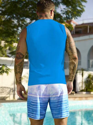 Manfinity Swimmode مجموعة من سترة وشورت السباحة للرجال بطبعة الحرف، تصميم هاواي