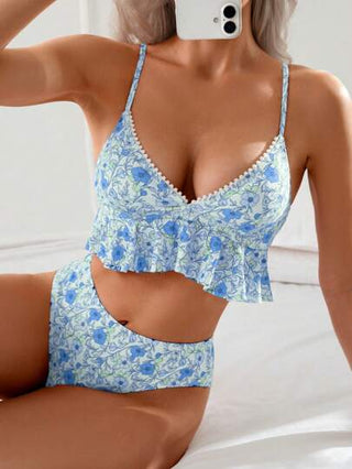 طقم تانكيني حريمي Swim فوط من نوع السباجيتي بتصميم رقبة على شكل V مع طية، ملابس علوية طراز البكيني مناسبة للصيف