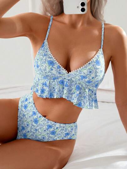 طقم تانكيني حريمي Swim فوط من نوع السباجيتي بتصميم رقبة على شكل V مع طية، ملابس علوية طراز البكيني مناسبة للصيف