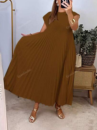 فساتين حريمي فستان مطوي أنيق باللون الأحادي للسيدات ، صيفي