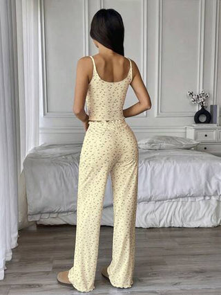 Flirla مجموعة 2 قطعة: بنطلون وبذلة بدون أكمام من قماش مقلم مطبوع للارتداء المنزلي اليومي