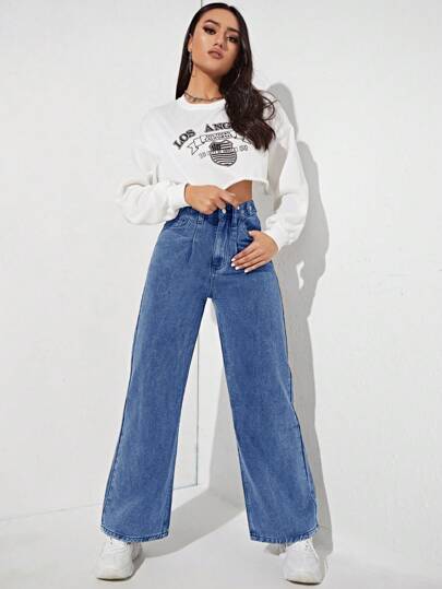 EZwear سراويل جينز بجيوب مائلة مغسولة للنساء للاستخدام اليومي الكاجوال