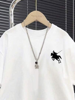 SHEIN 2 قطعة/مجموعة من سترة وشورت صيفية لفتيان المراهقين مستوحاة من رسومات الفرسان و الحروب، بتصميم عصري مناسب للصيف