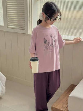 Dazy Kids مجموعة تي شيرت وبنطلون نوم 2 قطعة للفتيات مراهقات مع طباعة أكمام قصيرة وياقة دائرية ، ملابس ربيع/صيف عودة الى المدرسة رمضان