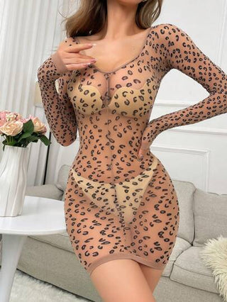 Wild فستان ضيق ناعم شبه شفاف بطبعة نمر للنساء، ملابس داخلية مرنة جدًا بحجم كبير، مناسب للحفلات والتجمعات