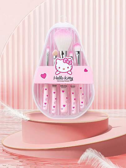 Sanrio قطعة واحدة طقم فرش مكياج كيوت هالو كيتي 5 قطع, فرش ناعمة محمولة باعتبارها هدية عيد ميلاد لصديقات, مبتدئ المكياج