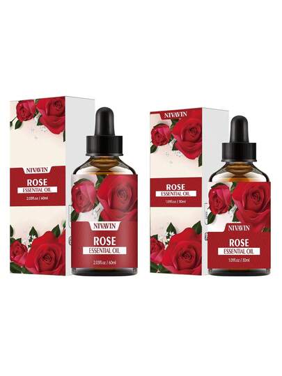 NIVAVIN زيت عطري أساسي بعطر الورد 30/60 مل، رائحة زهرية دائمة ، مصمم بشكل جميل ، للوجه والشعر والبشرة والجسم ، مناسب للمنزل والسيارة والسفر ، سهل الحمل ، هدية رائعة