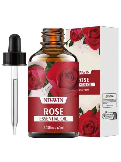NIVAVIN زيت عطري أساسي بعطر الورد 30/60 مل، رائحة زهرية دائمة ، مصمم بشكل جميل ، للوجه والشعر والبشرة والجسم ، مناسب للمنزل والسيارة والسفر ، سهل الحمل ، هدية رائعة