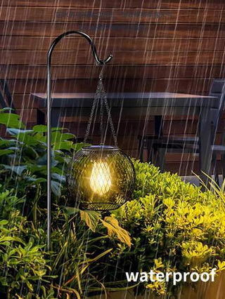 مصباح فوانيس معدنية ديكورية مجوفة مع إضاءة LED للحدائق والمناطق الخارجية، يعمل بالطاقة الشمسية، فانوس سلكي معلق بطراز رجعي