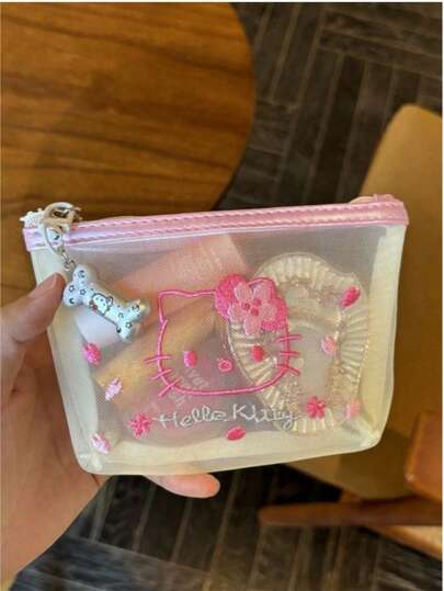 Sanrio 1 حامل رف لتخزين فوط /أكواب من سانريو هيلو كيتي ، بطراز بوهيمي ، حقيبة صحية للنساء ، إمدادات الطمث المحمولة للفتيات/النساء ، حقيبة مستحضرات التجميل ، منظم المناديل/الفوط [لون عشوائي للحروف على الحقيبة]